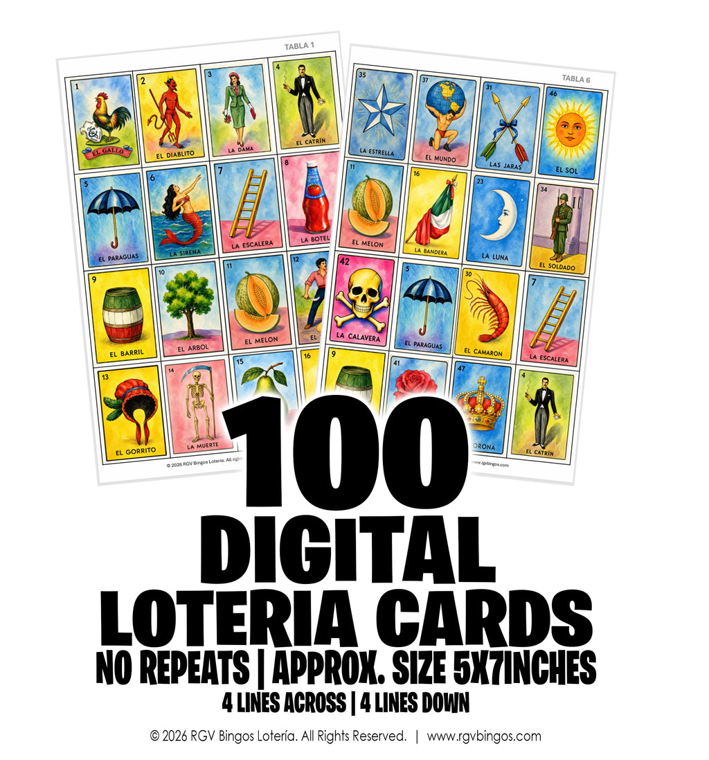 100 Modern Mexican Lotería Cards – Digital Download - NO Repeats! Todas Diferentes.