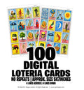 100 Modern Mexican Lotería Cards – Digital Download - NO Repeats! Todas Diferentes.