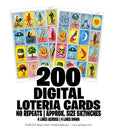 200 Modern Mexican Lotería Cards – Digital Download - NO Repeats! Todas Diferentes.