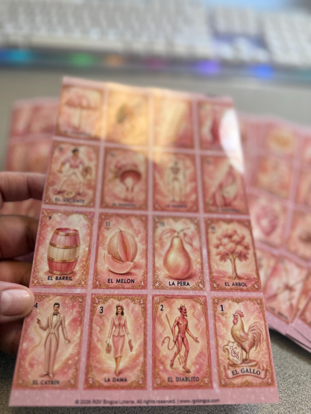 Pink and Gold Printed & Laminated Loteria Cards Approx. size 5x7 Inches NO Repeats